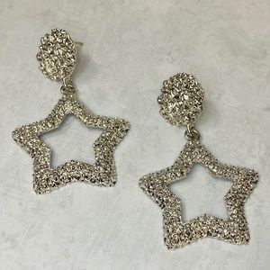 Silver open star statement texture earrings